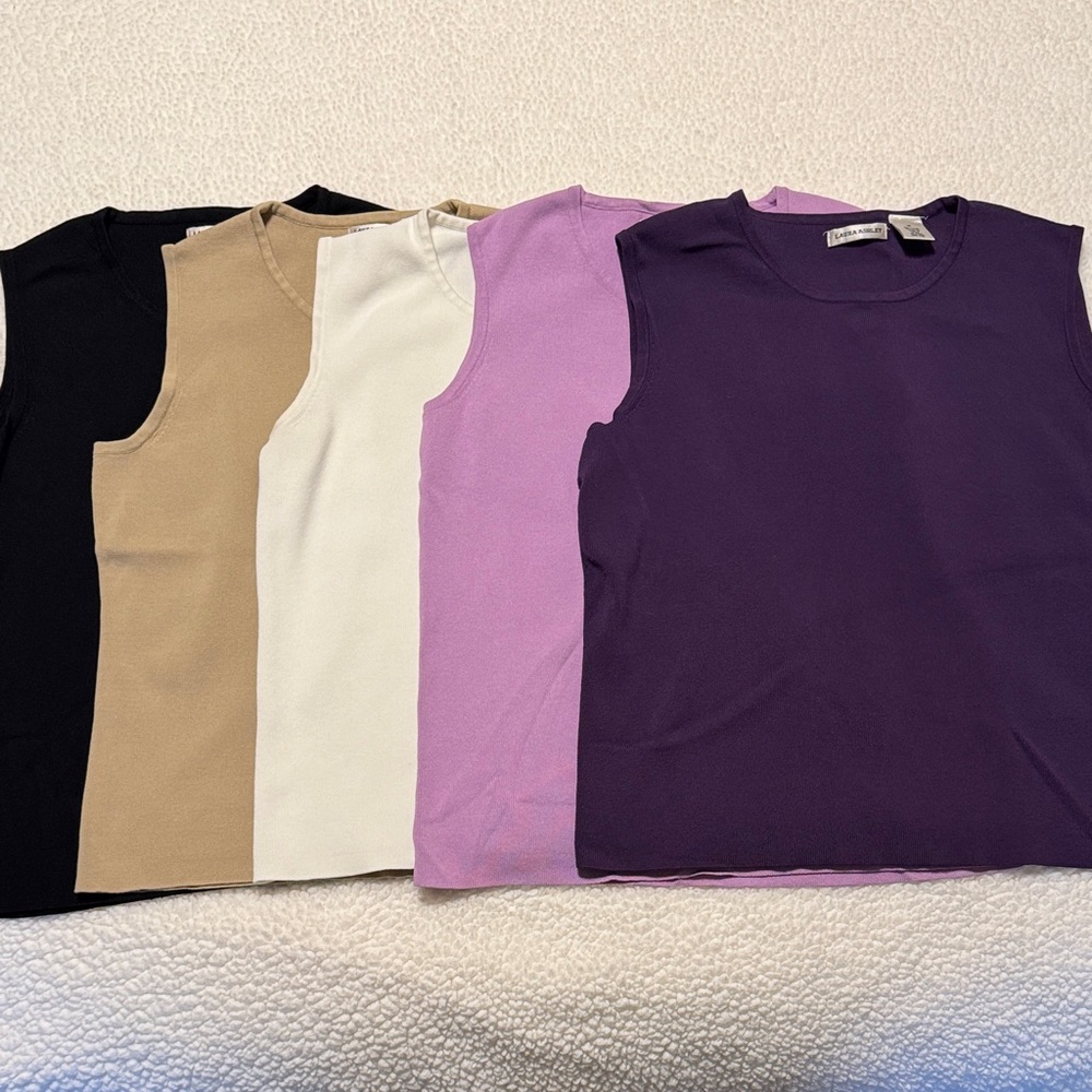 Set of 5 Laura Ashley Sleeveless Knit Shell Tank Tops, 4 M, 1 S